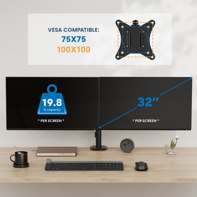 Black Full Motion Dual Monitor Desk Mount with C-Clamp