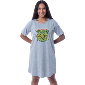 Teenage Mutant Ninja Turtles Women's Nightgown Sleep Pajama Shirt Grey - 1 of 4