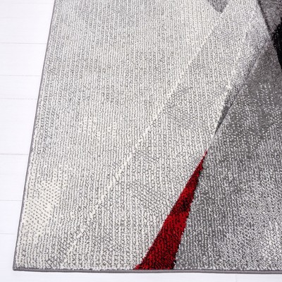 Gray and Red Mid-Century Modern Synthetic Area Rug
