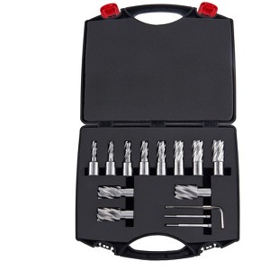 VEVOR Annular Cutter Set, 13 pcs Weldon Shank Mag Drill Bits, 7/16" to 1-1/16" Cutting Diameter, 1" Cutting Depth, M2AL HSS, 2 Pilot Pins, Black - 1 of 4
