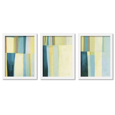 (set Of 3) Green Grid By Jane Davies White Framed Triptych Wall Art Set ...