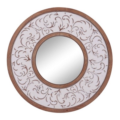 Farmhouse Wood Round Decorative Wall Mirror White - Olivia & May