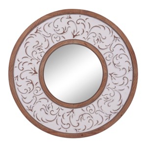 Wood Floral Wall Mirror with Embossed Metal White - Olivia & May: Farmhouse Style, No Assembly, MDF Frame, 31.5" Round - 1 of 4