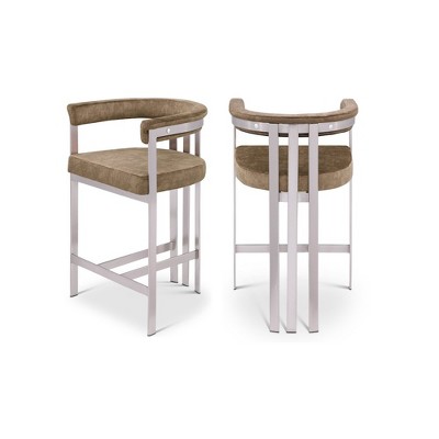 Meridian Furniture,Marcello Brown Velvet Counter Stool, Set of 2