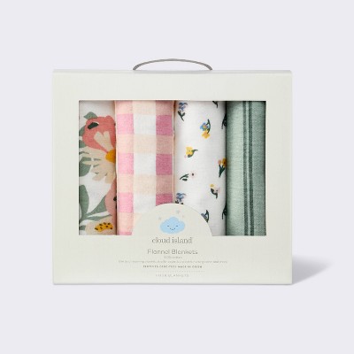 Flannel Baby Blankets - Floral Gingham - 4pk - Cloud Island&#8482;