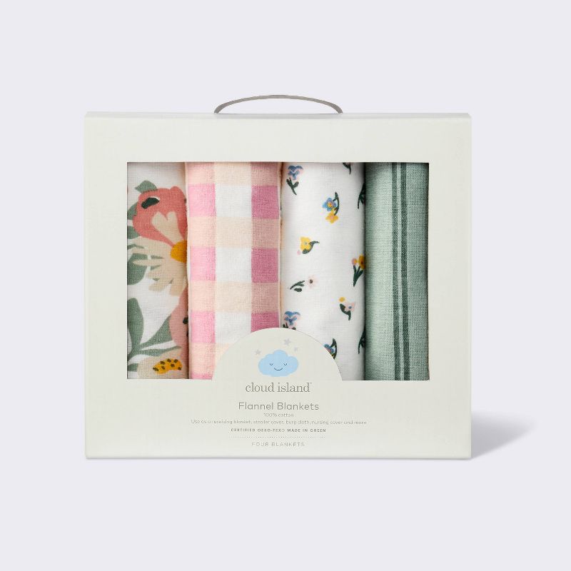 Flannel Baby Blankets - Floral Gingham - 4pk - Cloud Island&#8482;, 5 of 6
