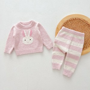 MyKids-USA Cute and Versatile Two-Piece Set: Round Neck Fleece Top and Pants for Baby and Toddlers - 1 of 4