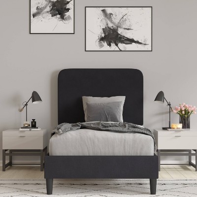 Platform Bed with Headboard and Fabric Upholstered Frame 14 Wooden Slats - Merrick Lane