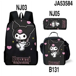 Paaaawaters 3-Piece Backpack Set with Pencil Case & Crossbody Bag Durable Nylon Cute Kuromi Print Black - 1 of 1