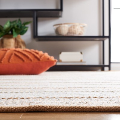 Beige and Gold Striped Wool Flat Woven Runner Rug
