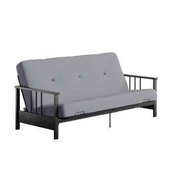 Full Anders Metal Arm Futon with 6" Poly Knit Mattress Gray - Room & Joy