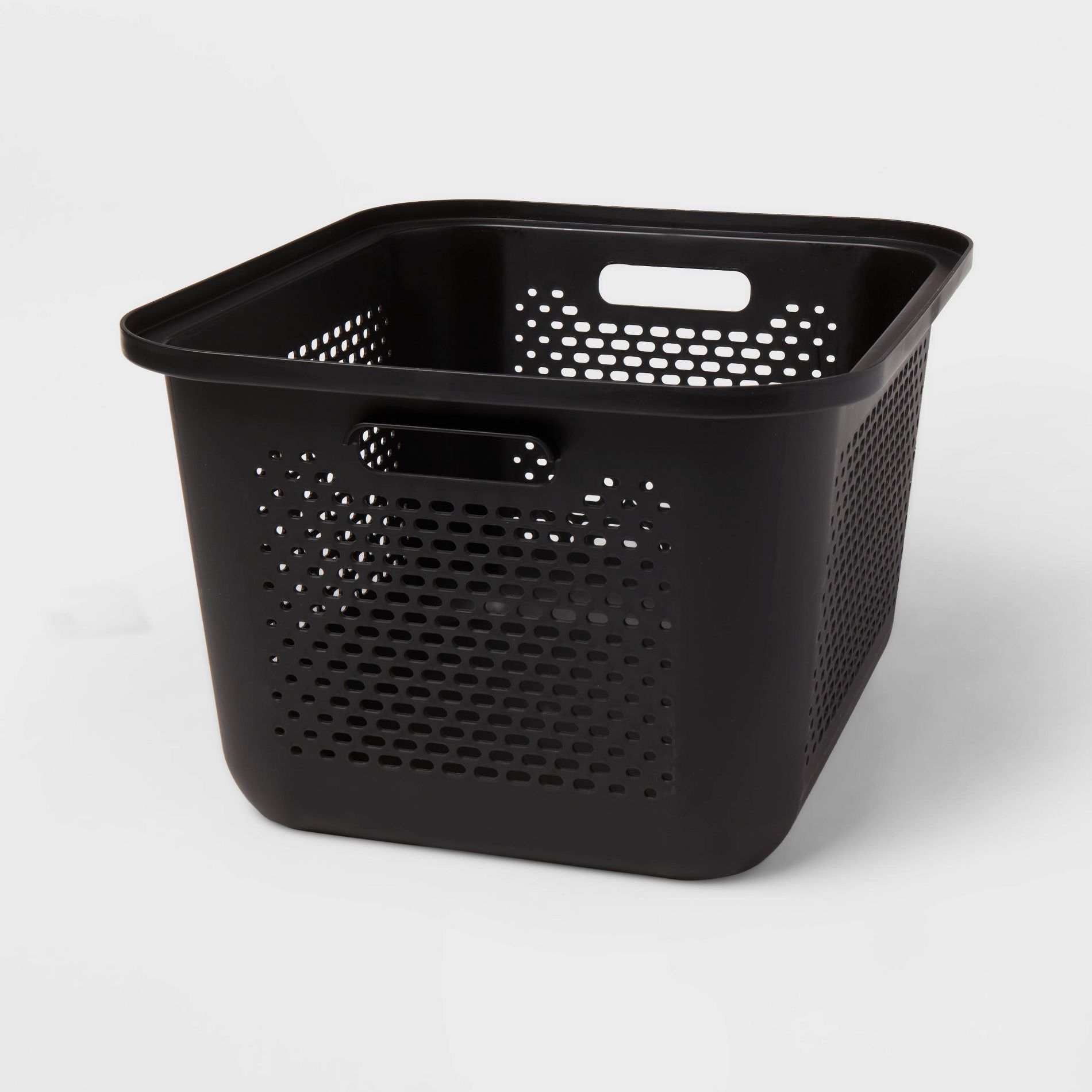 Medium Decorative Plastic Bin with Cutout Handles Black - Brightroom™: Stackable Storage, 16.9L, Fits 13" Cube System