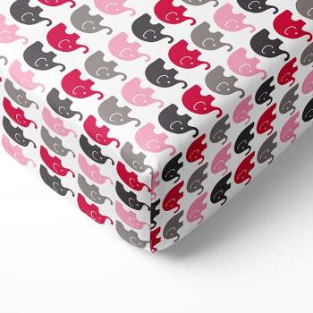 Bacati - Elephant Pink, Fuschia, Gray 100 percent Cotton Universal Baby Crib or Toddler Bed Fitted Sheet