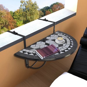 vidaXL Hanging Balcony Table Black and White Mosaic - 1 of 4