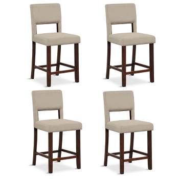 Tangkula 4-Piece Linen Fabric/PVC Leather Counter Height Bar Stool Set w/ Back & Rubber Wood Legs