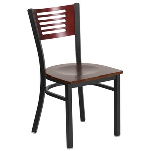 Emma and Oliver Black Decorative Slat Back Metal Restaurant Dining Chair - 1 of 4