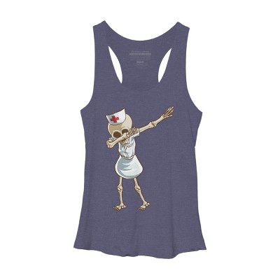 Women's Design By Humans Halloween Dabbing Funny Skeleton Nurse RN Costume Gift By COVI Racerback Tank Top