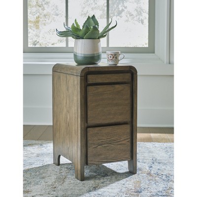 Light Brown Wood Rectangular End Table with Storage and USB Ports