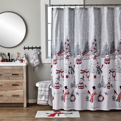Whistler Snowman Red and Gray Polyester Shower Curtain