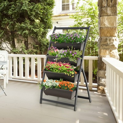 Black and Brown 4-Tier Vertical Raised Garden Bed Planter