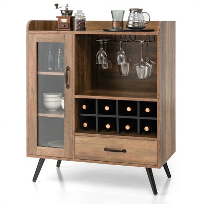 Tangkula Liquor Bar Cabinet Storage Buffet Sideboard Credenza w/ Rack & Glass Holder