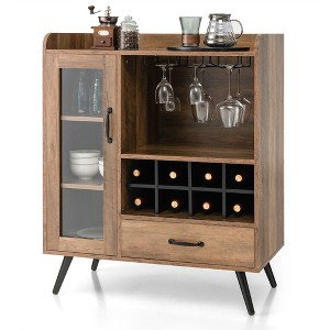 Tangkula Liquor Bar Cabinet Storage Buffet Sideboard Credenza w/ Rack & Glass Holder - 1 of 4