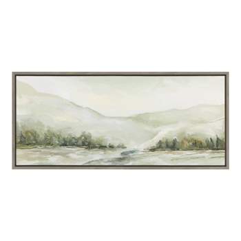 Kate & Laurel All Things Decor 18"x40" Sylvie Winter Landscape 6 Framed Canvas Wall Art by Annie Quigley Gray Nature Holiday Snow