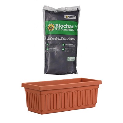HC Companies 30 Inch Fluted Plastic Venetian Garden Flower Window Box, Clay & Wakefield 1 Pound Premium Biochar Organic Garden Soil Conditioner