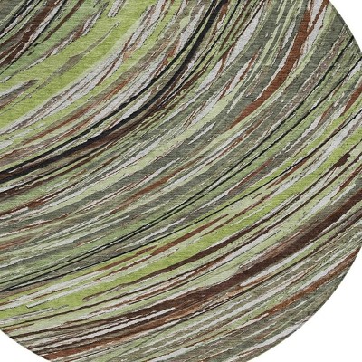 HomeRoots 8' Artichoke Green Brown And Ivory Round Abstract Washable Indoor Outdoor Area Rug