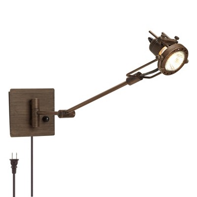 Possini Euro Design Industrial Swing Arm Wall Lamp LED Spotlight Bronze Plug-In Light Fixture Bedroom Bedside Living Room Reading