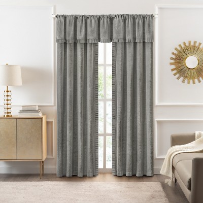 Kate Aurora Modern Lux Complete 3 Piece Chenille Curtain Panels & Valance Set