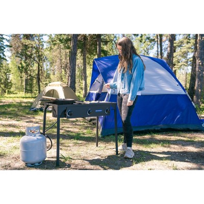 Black Steel 3-Burner Propane Outdoor Stove with Stand