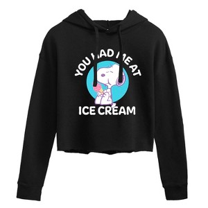 Women's - Peanuts - You Had Me At Ice Cream Cropped Graphic Hoodie - 1 of 4