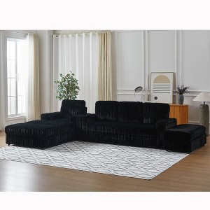Corduroy L-Shaped Sectional Sofas Single Recliner with Cup-Holding Grooves, Deep Seat, and Storage Options - 1 of 4