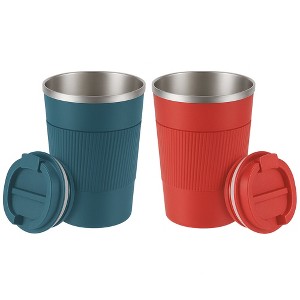 Itopfox Reusable Coffee Cup with Spill Proof Lid Double-Walled Insulated Travel Mug for Hot & Cold Drinks Stainless Steel Portable Cup in Blue & Red - 1 of 4