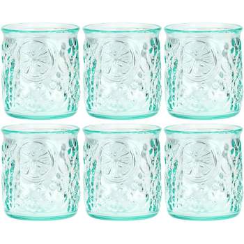 Amici Home Italian Recycled Green Frutta (Fruit) DOF Glasses, Drinking Glassware with Green Tint, Embossed Fruits Design, Set of 6, 12-Ounce