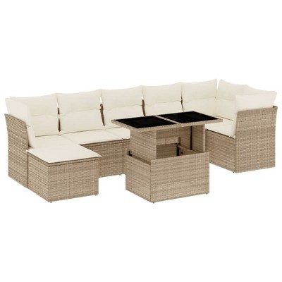 vidaXL 8 Piece Patio Sofa Set with Cushions Beige and Cream Poly Rattan - Without Storage