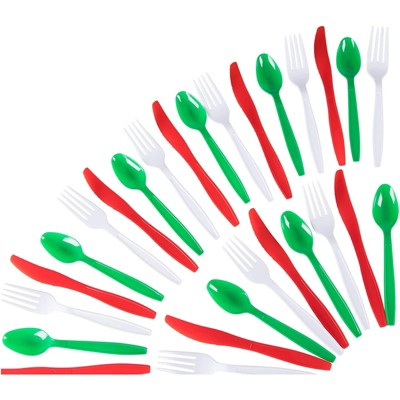 Juvale 96 Piece Disposable Plastic Silverware Cutlery Set, Forks Knives & Spoons Flatware for Christmas