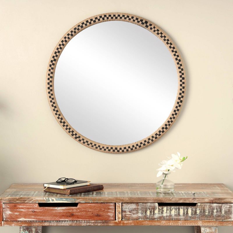 32&#34;x32&#34; Wooden Handmade Woven Checkered Wall Mirror Brown - Olivia &#38; May, 2 of 9