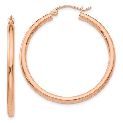 Black Bow Jewelry 2.5mm, 14k Rose Gold Polished Round Hoop Earrings, 35mm (1 3/8 Inch)
