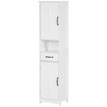 kleankin Slim Bathroom Storage Cabinet, Tall Bathroom Cabinet, Linen Tower with Open Shelf, Drawer, Recessed Doors, and Adjustable Shelves, White
