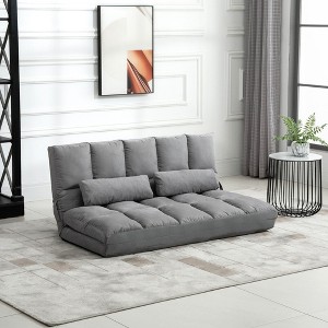 Convertible Floor Sofa Chair Bed with Adjustable Backrest & Headrest, 2 Pillows, Folding Chaise Lounge for Guests, Light Gray - 1 of 4