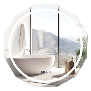 Costway 30" x 30" LED Bathroom Mirror with Dimmable 3-Color Lights Defog Time/Temp Display - 1 of 4