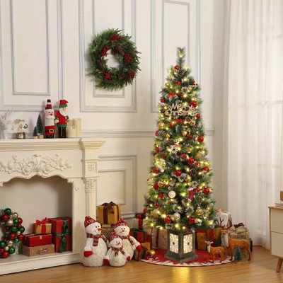 7FT Potted Christmas Tree with 140 Warm  Lights, Artificial Christmas Tree Outdoor Decor