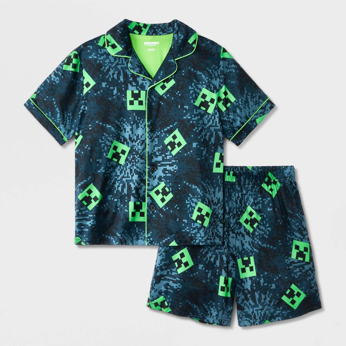 Boys' 2pc Minecraft Button-Down Pajama Set