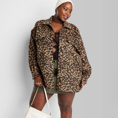 Women's Plus Size Cozy Shacket - Wild Fable™ Brown Leopard Print 2X