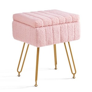 Hyleory Teddy Fabric Storage Ottoman, Vanity Stool Plush with Hidden Storage for Bedroom Living Room Vanity - 1 of 4