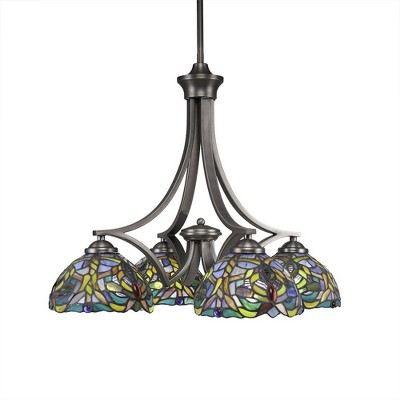 Toltec Lighting Zilo 4 - Light Chandelier in  Graphite with 7" Kaleidoscope Art Glass Shade
