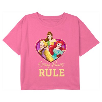 Girl's Disney Valentine's Day Princesses Strong Hearts Rule Crop T-Shirt