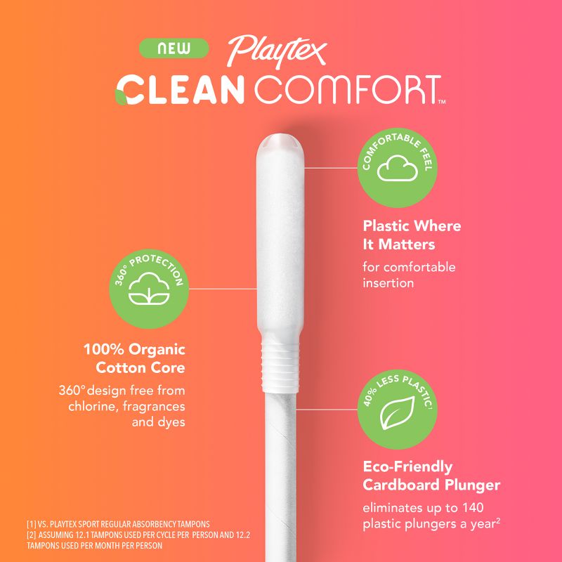 Playtex Clean Comfort Organic Tampons Regular Absorbency - 30ct, 5 of 10